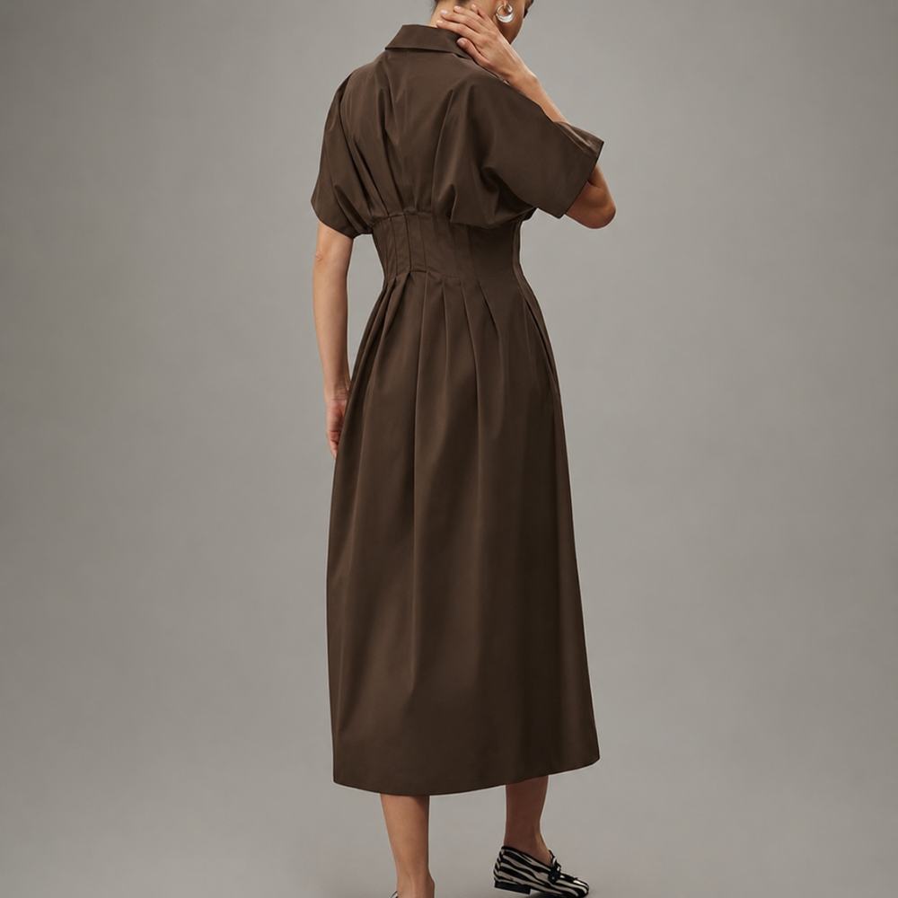 Button Front Maxi Shirt Dress With Pockets For Women