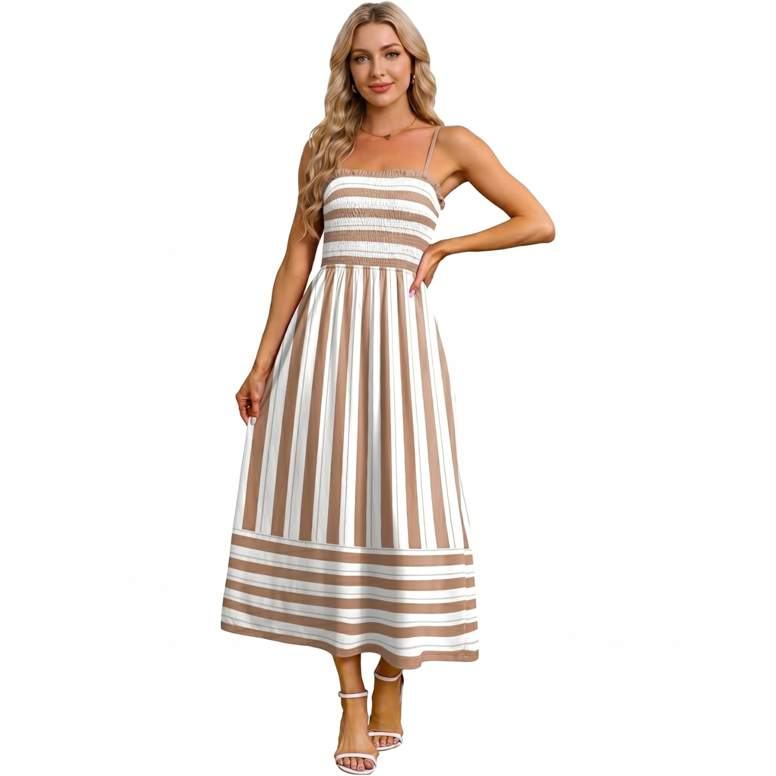 Summer Spring Casual Boho Beach Spaghetti Smocked Maxi For Women