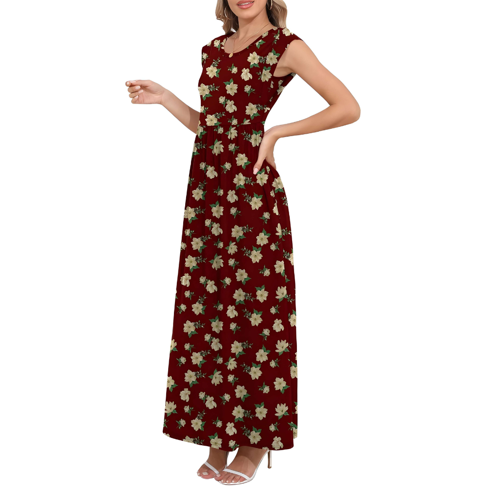 Casual Short Sleeve Summer Maxi Dress With Pockets For Women