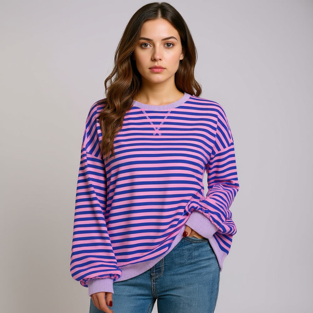 Women Oversized Striped Crewneck Sweatshirt