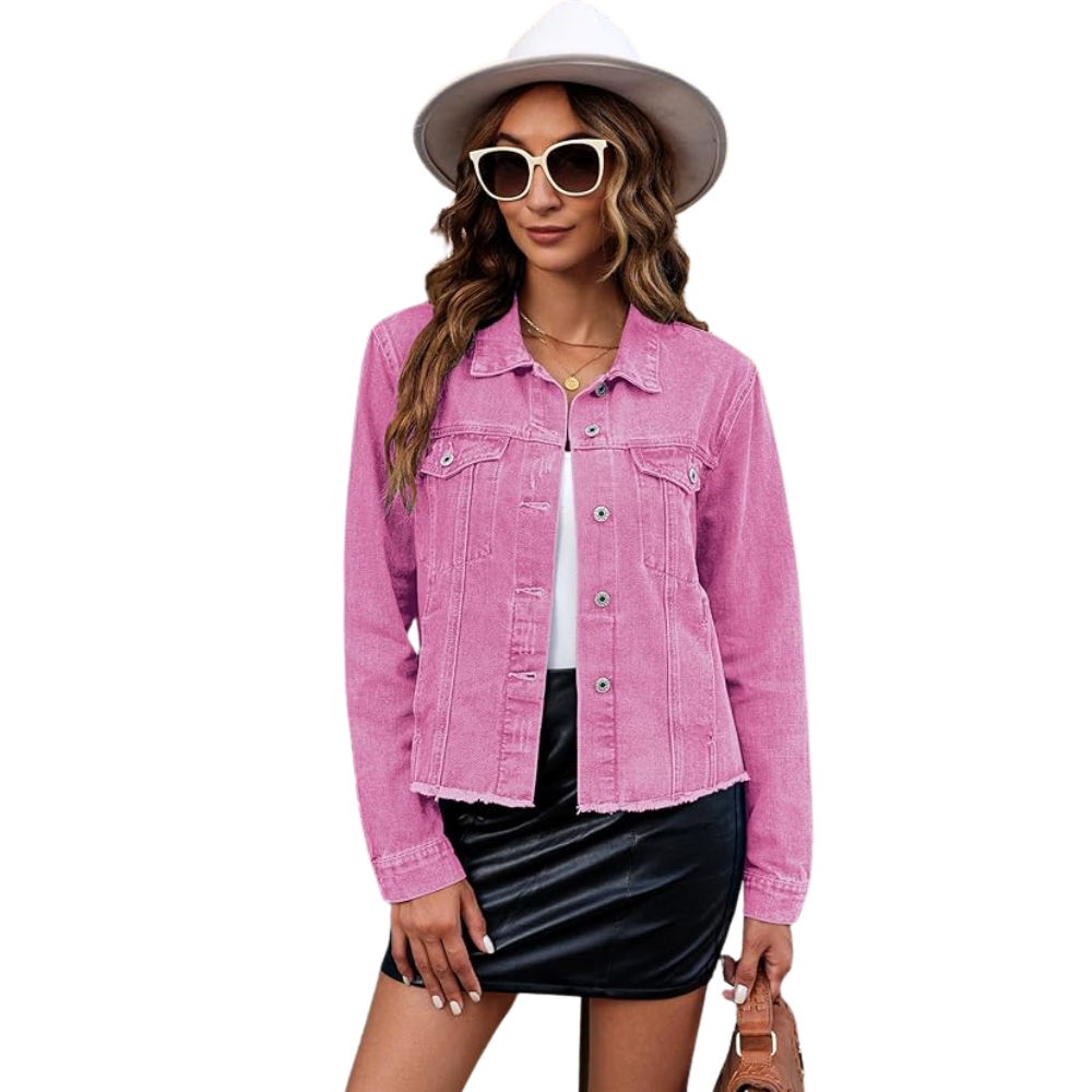 Women’s Distressed Denim Jacket Vintage Button Up Trucker Style