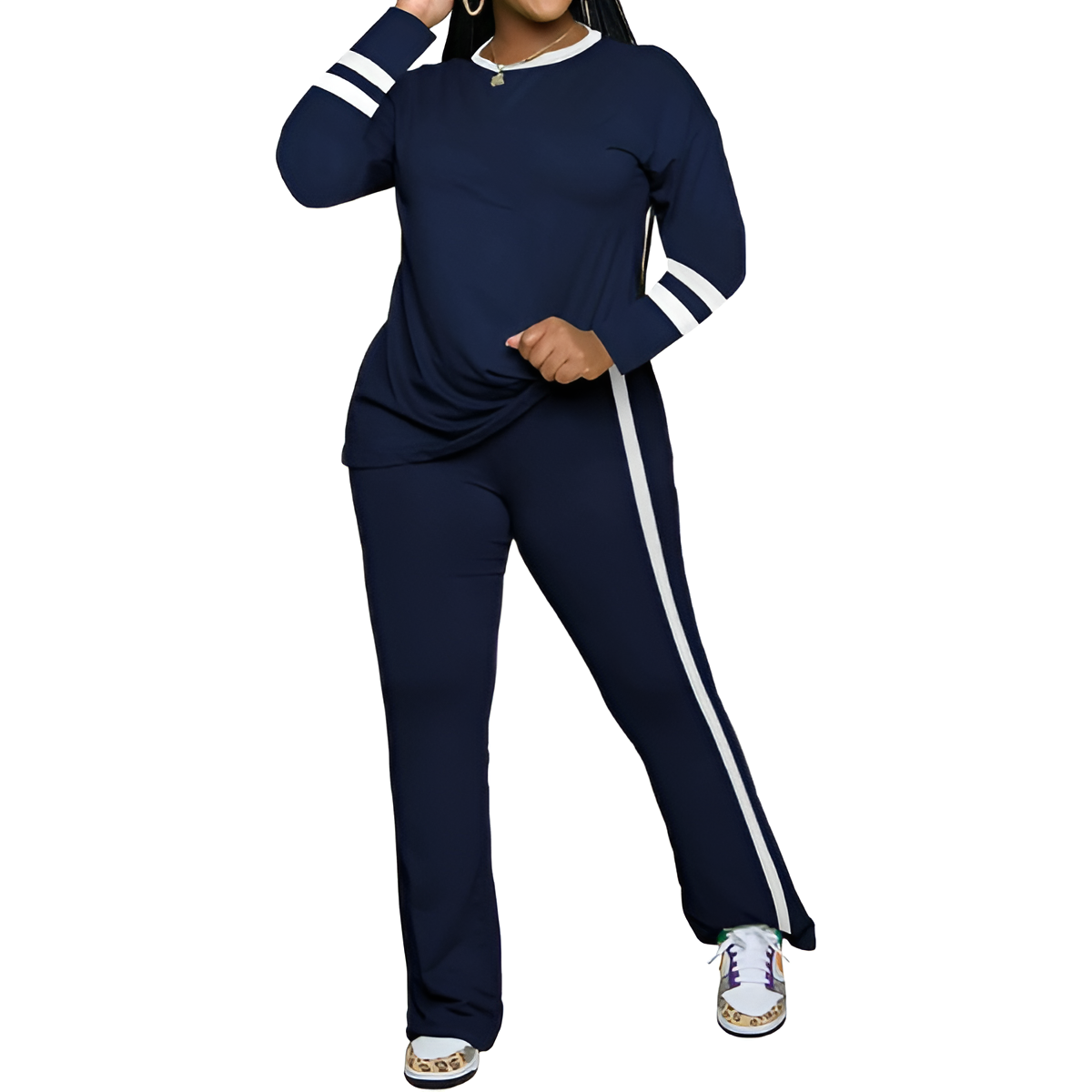 Two Piece Lounge Sets For Women With Long Sleeve Casual Top And Flare Pants