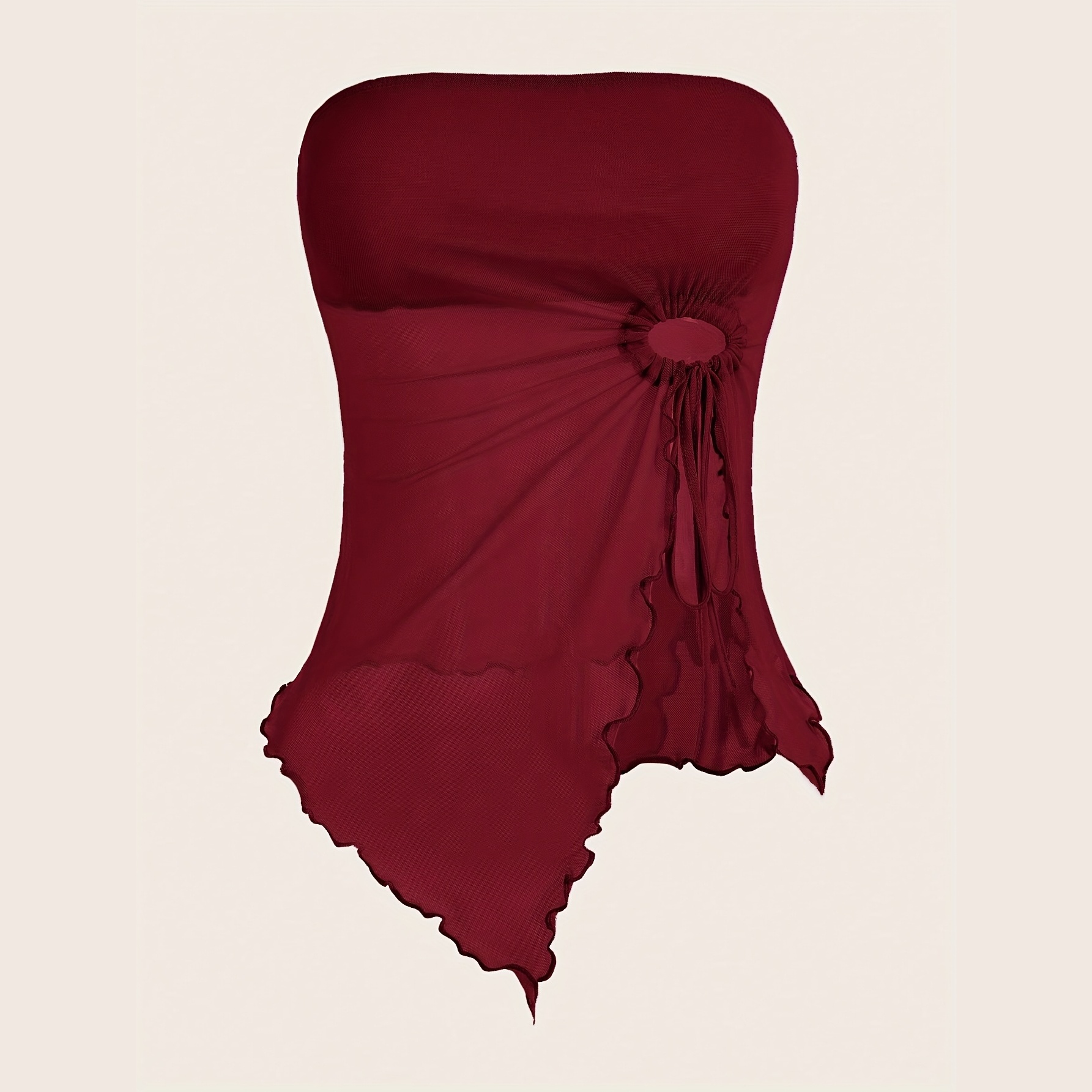 Casual Strapless Ruched Tassel Top For Women