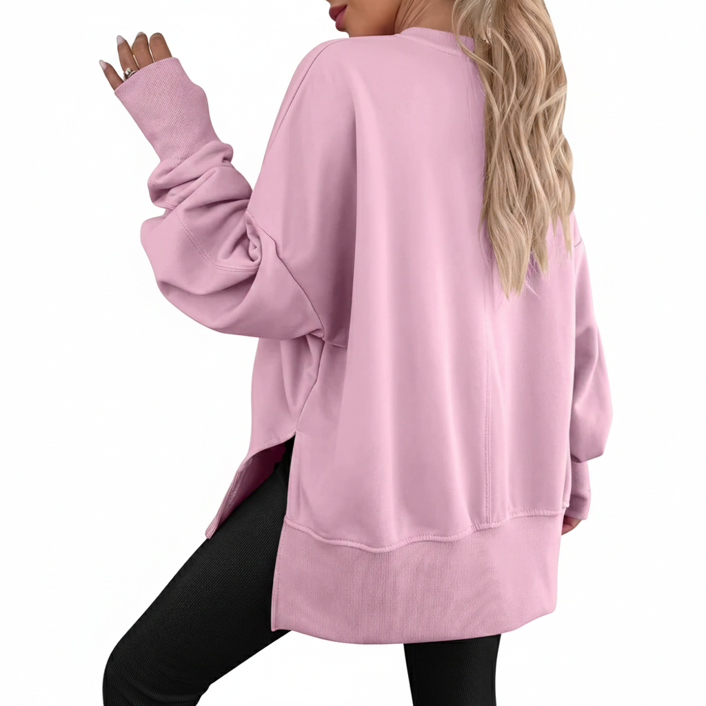 Oversized Sweatshirt For Women With Side Slit And Long Sleeves