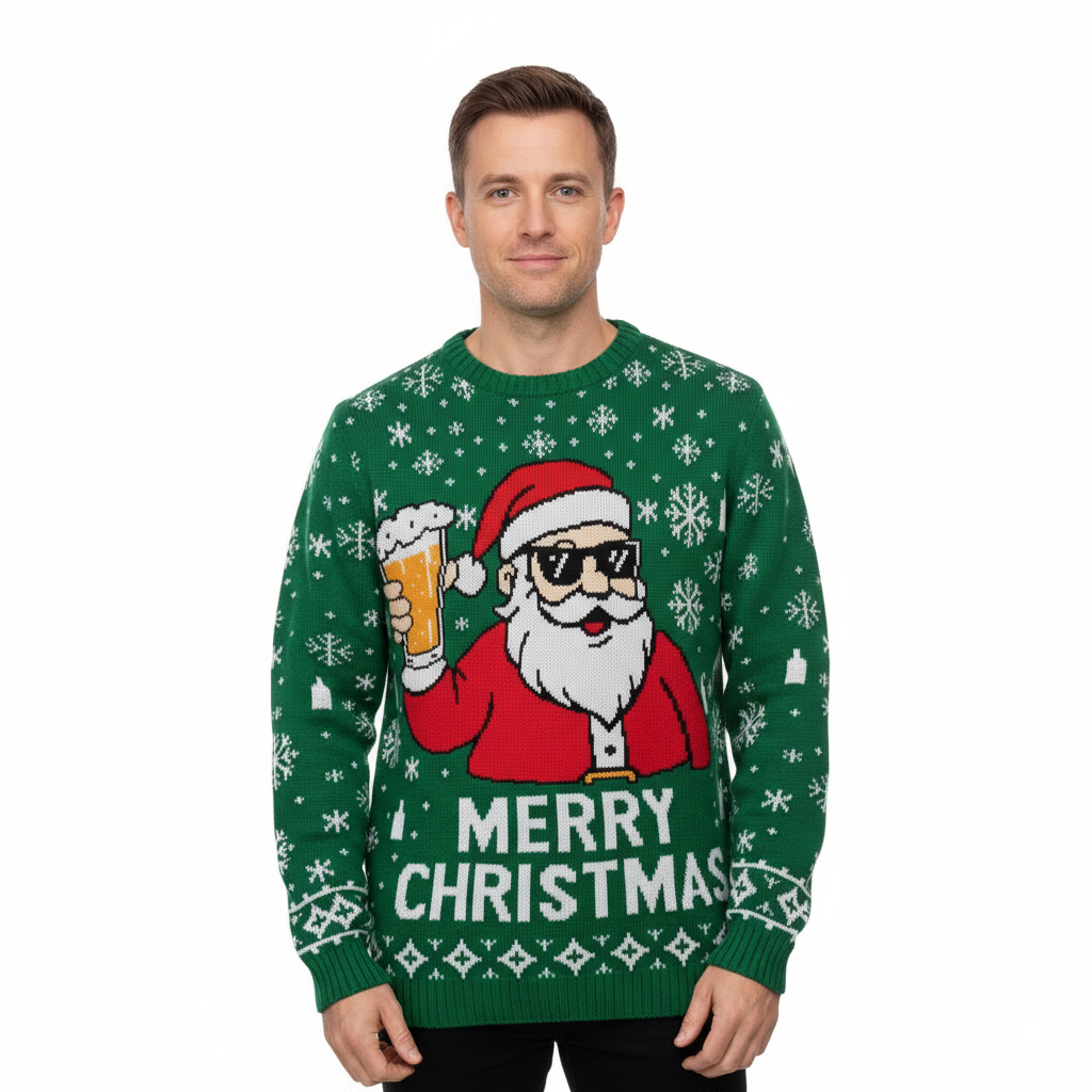 Mens Funny Christmas Sweater Santa Snowflake Pullover