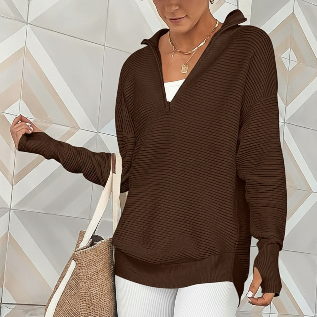 Long Sleeve Quarter Zip Pullover With Collar For Women