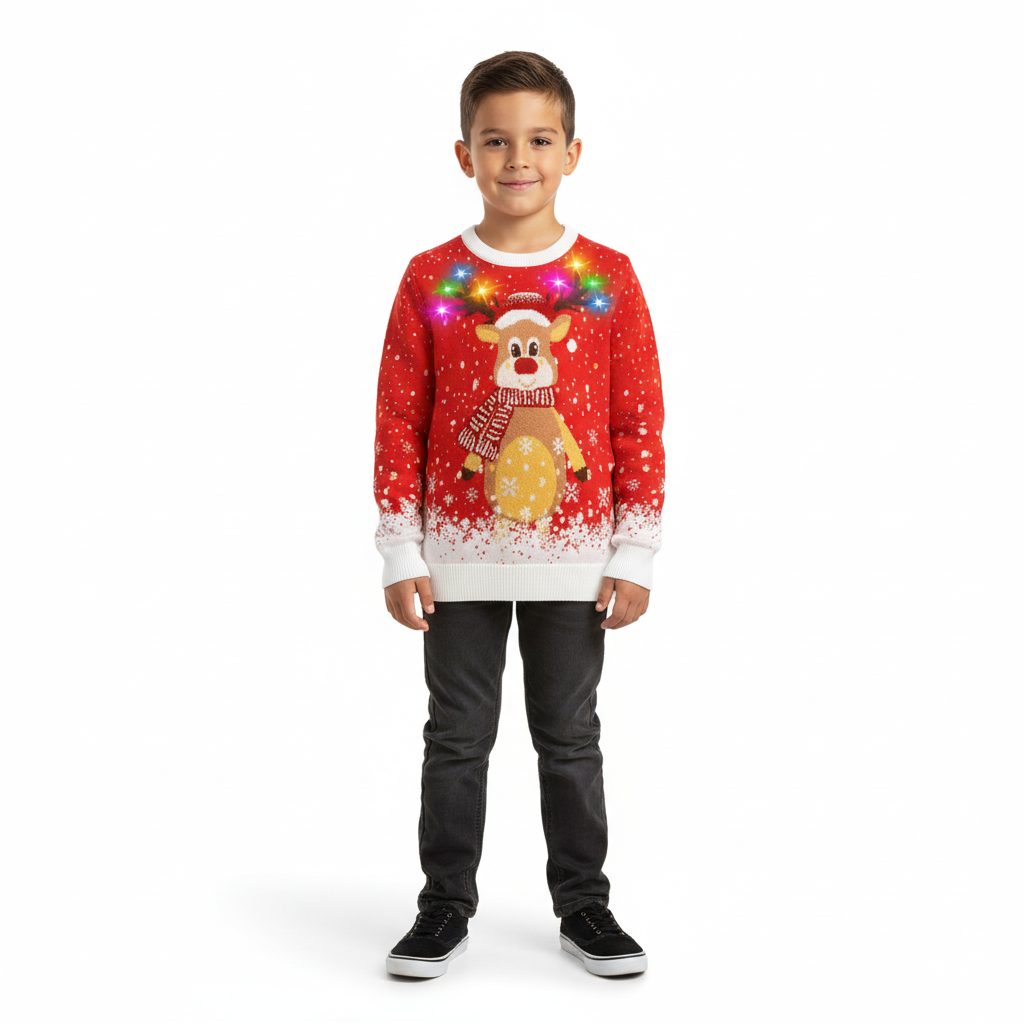 Kids Christmas Light Up Reindeer Sweater
