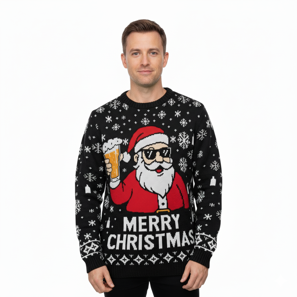 Mens Funny Christmas Sweater Santa Snowflake Pullover
