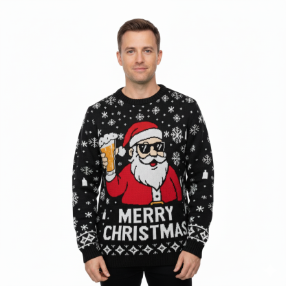 Mens Funny Christmas Sweater Santa Snowflake Pullover