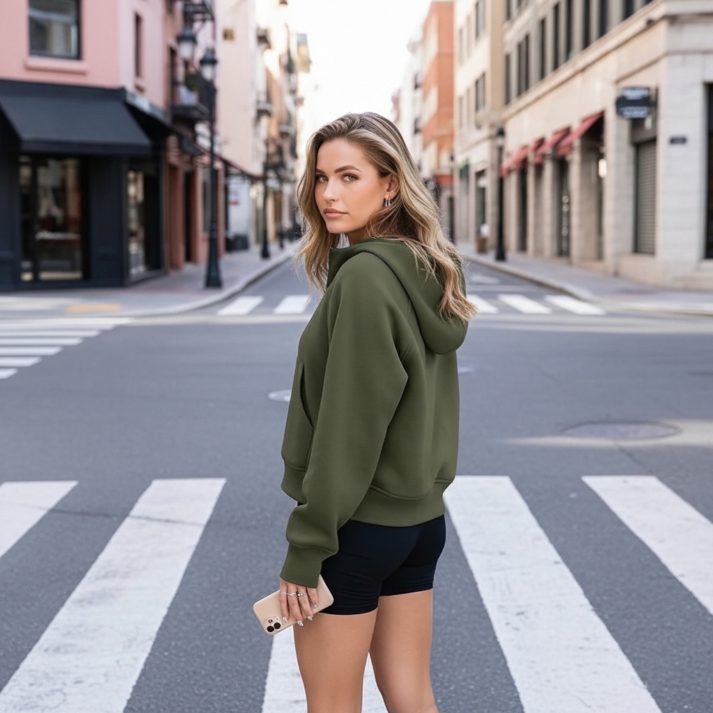 Half Zip Fleece Hoodie Sweatshirt With Oversized Fit Style For Women