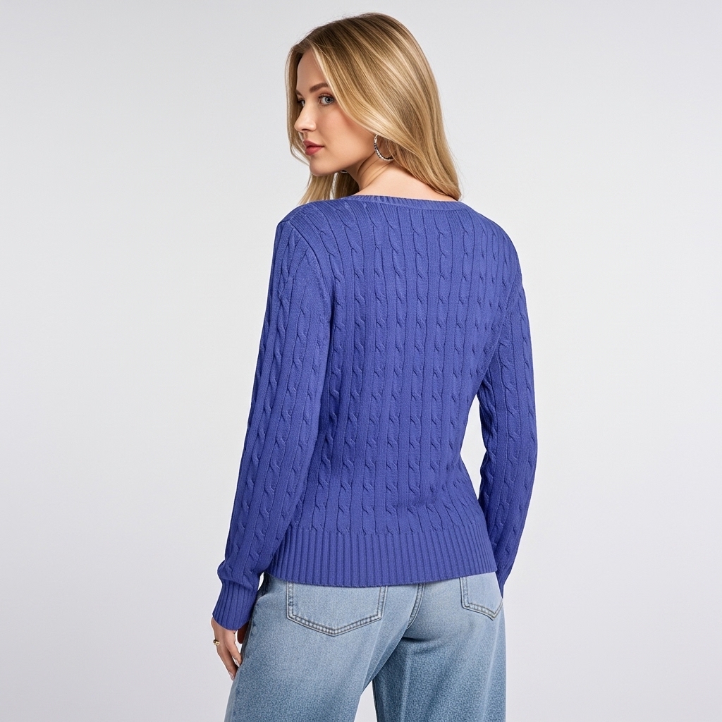 Long Sleeve Cable Knitted Design Sweater For Women