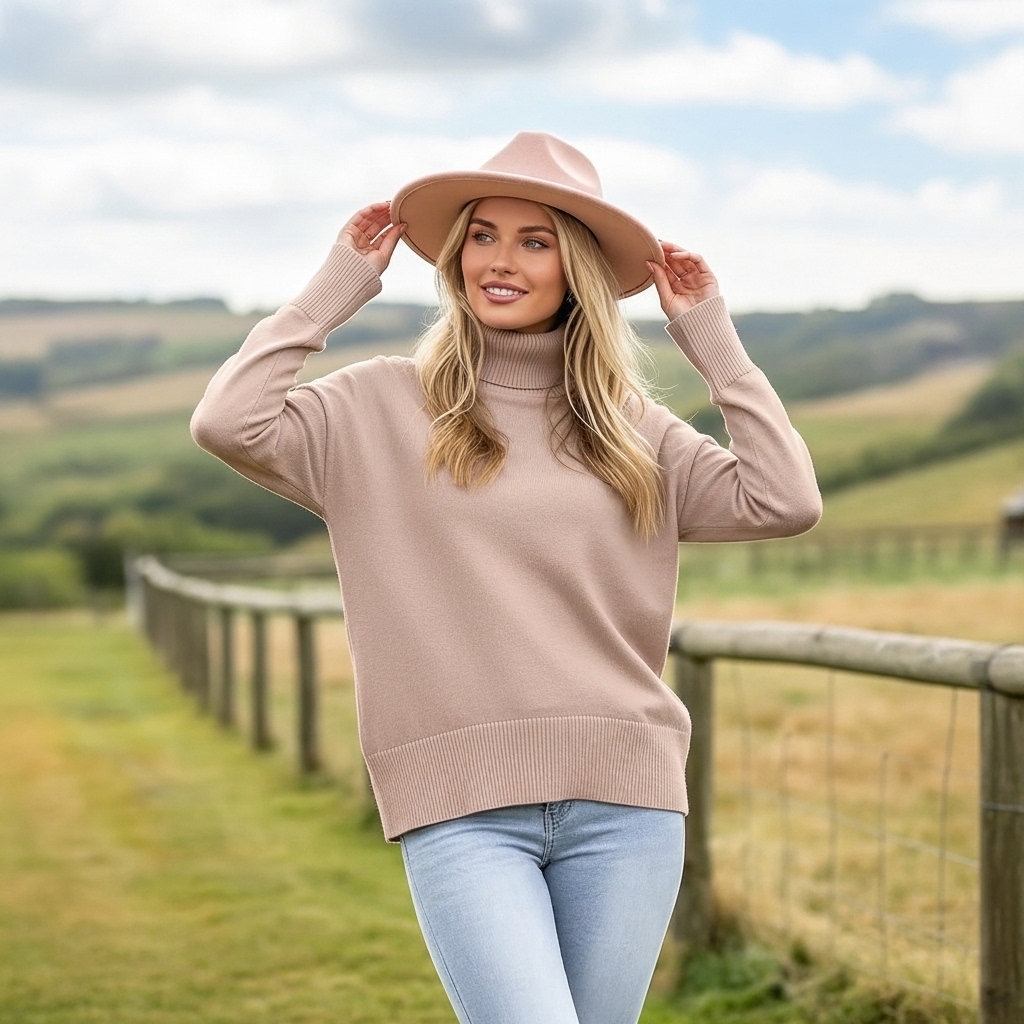 Oversized Chunky Knitted Sweater For Women With High Hem