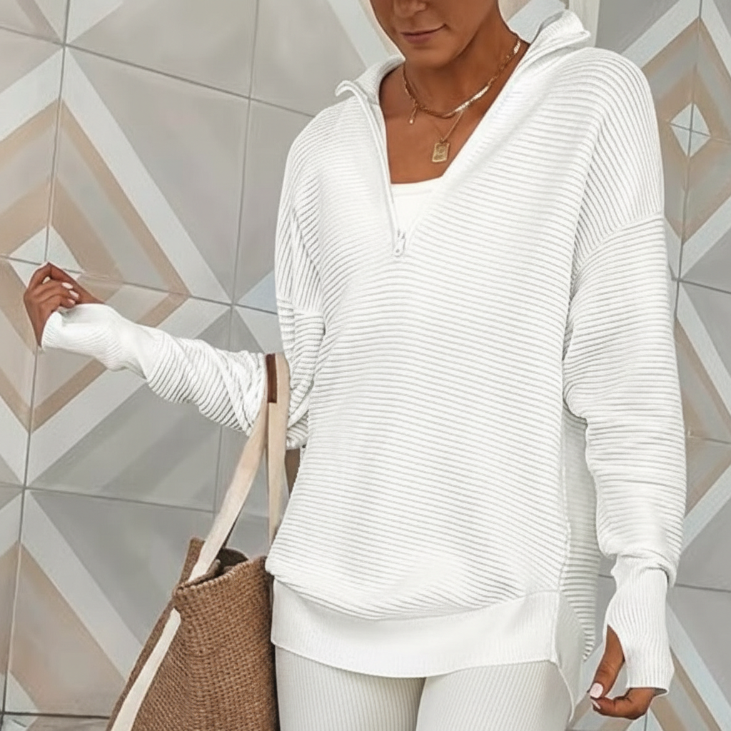 Long Sleeve Quarter Zip Pullover With Collar For Women