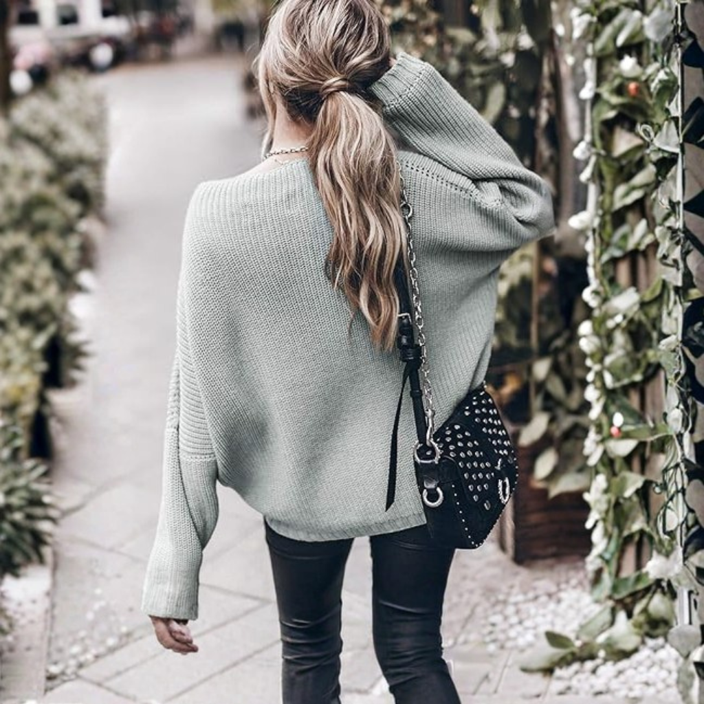 Oversized Chunky Knit Sweater With Batwing Sleeve For Women