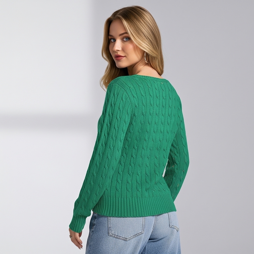 Long Sleeve Cable Knitted Design Sweater For Women