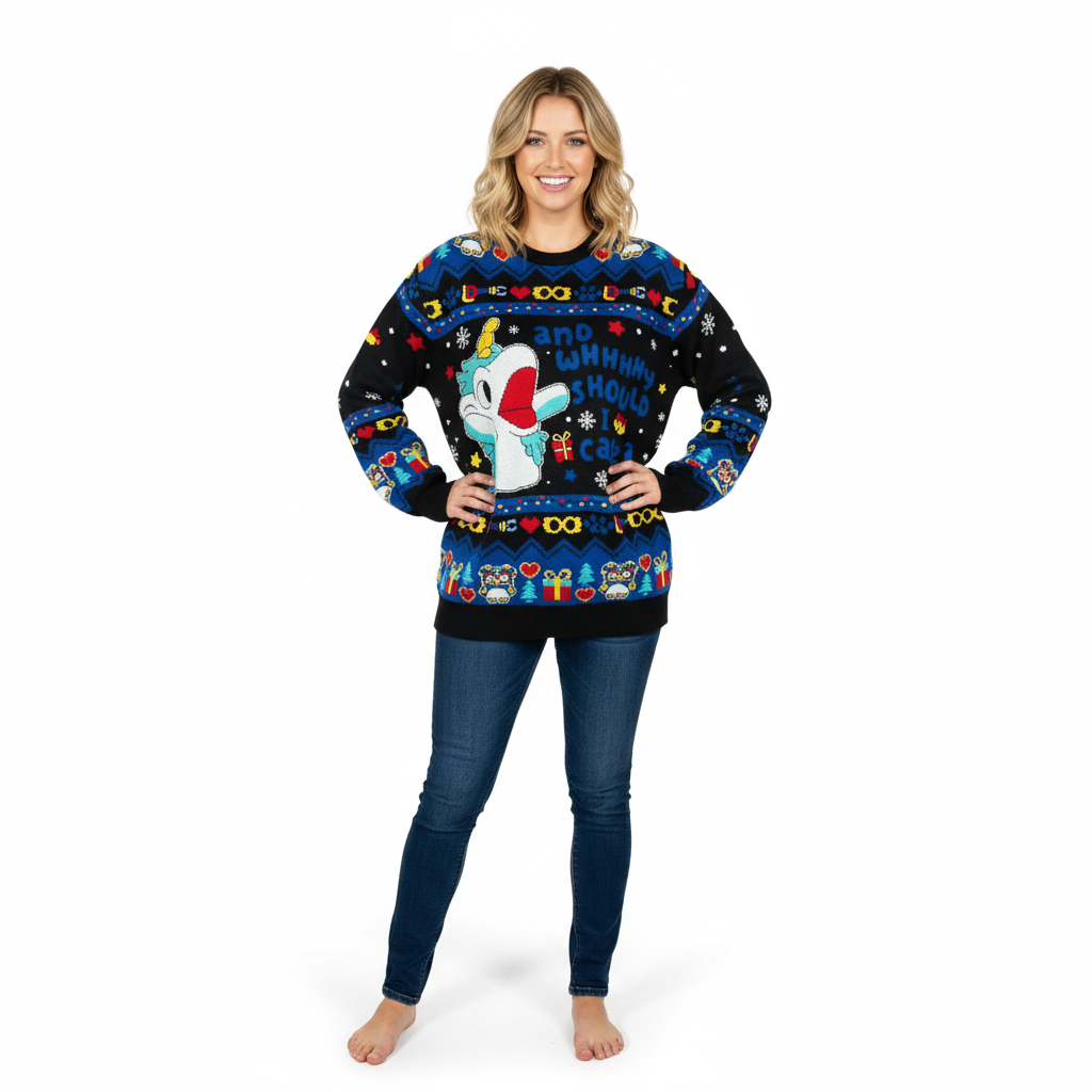 Womens Funny Christmas Green Elf Knitted Sweater