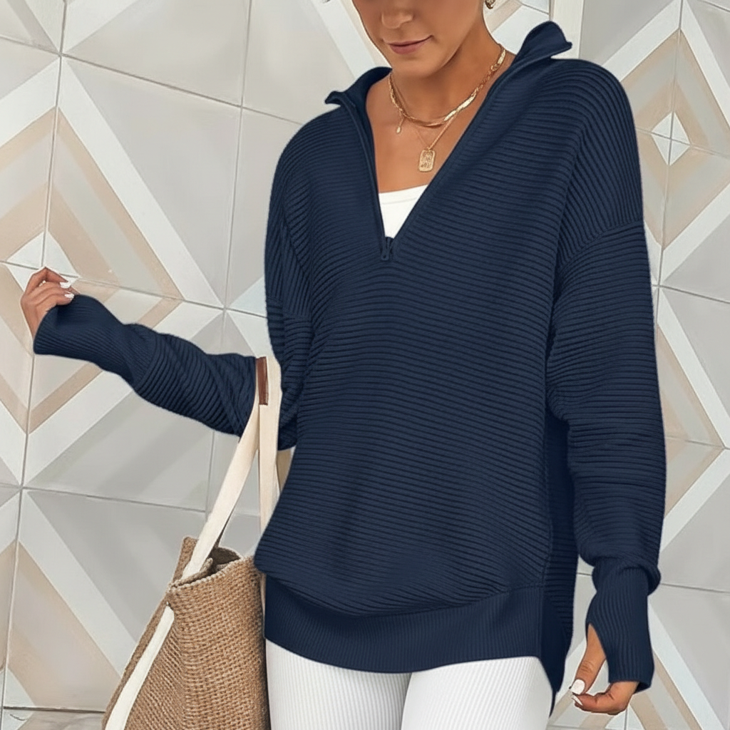 Long Sleeve Quarter Zip Pullover With Collar For Women