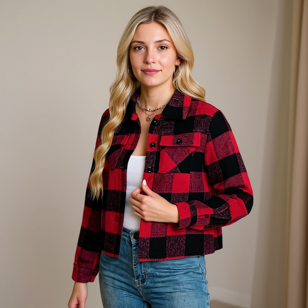 Plaid Button Down Cropped Jacket