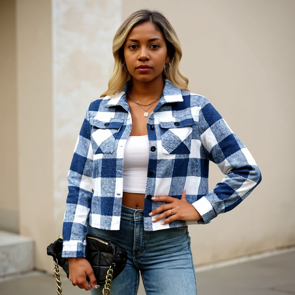 Plaid Button Down Cropped Jacket