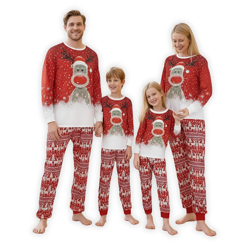 All Over Print Christmas Reindeer and Snowflake Pattern Family Matching Pajama Set