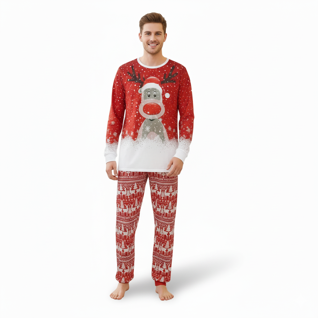 All Over Print Christmas Reindeer and Snowflake Pattern Family Matching Pajama Set