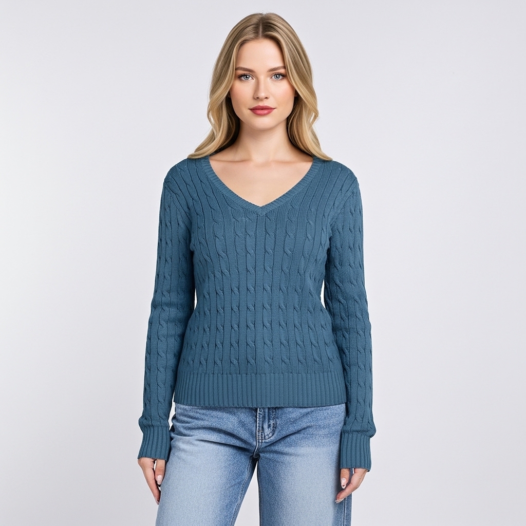 Long Sleeve Cable Knitted Design Sweater For Women