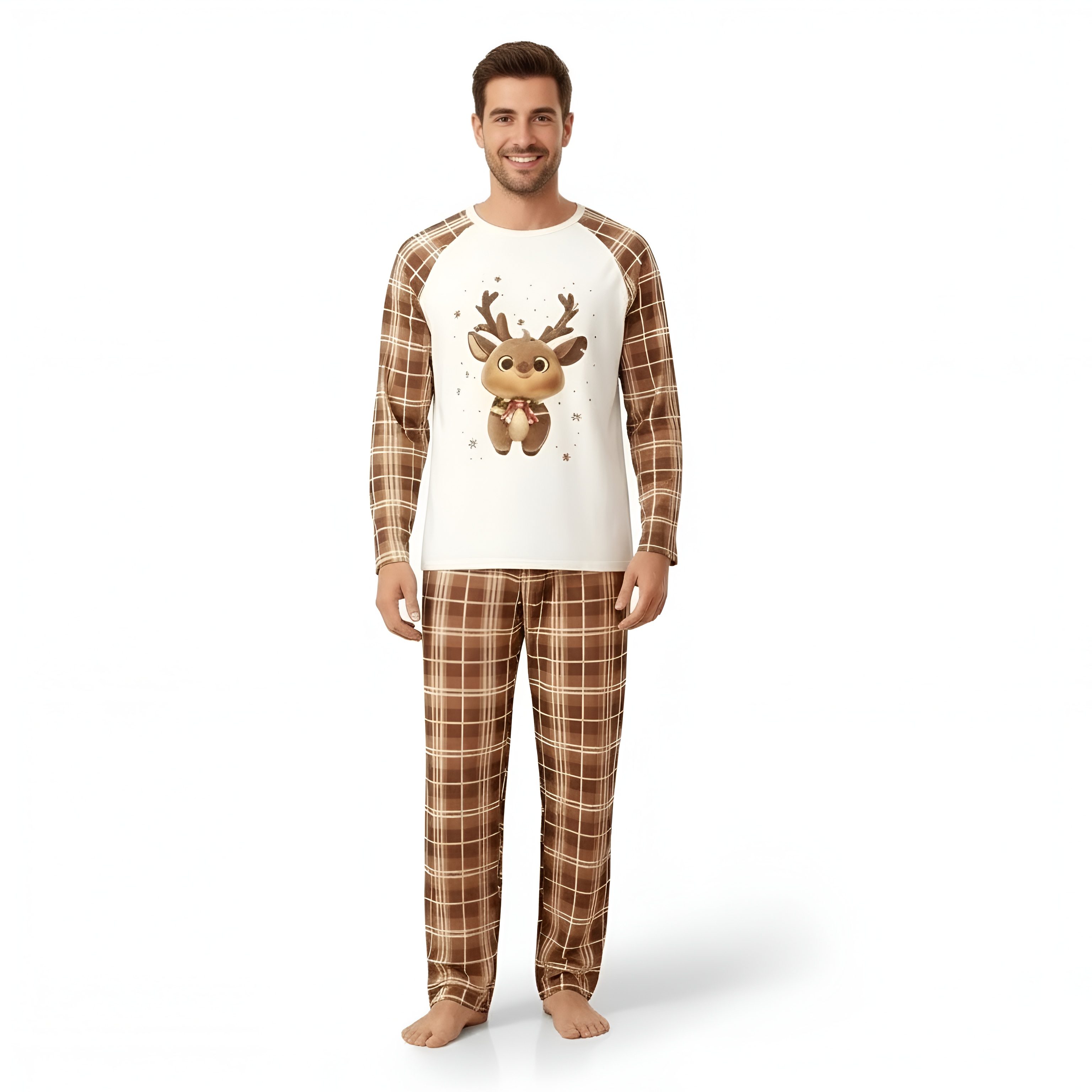 Baby Reindeer Printed Plaid Family Matching Christmas Pajama Set