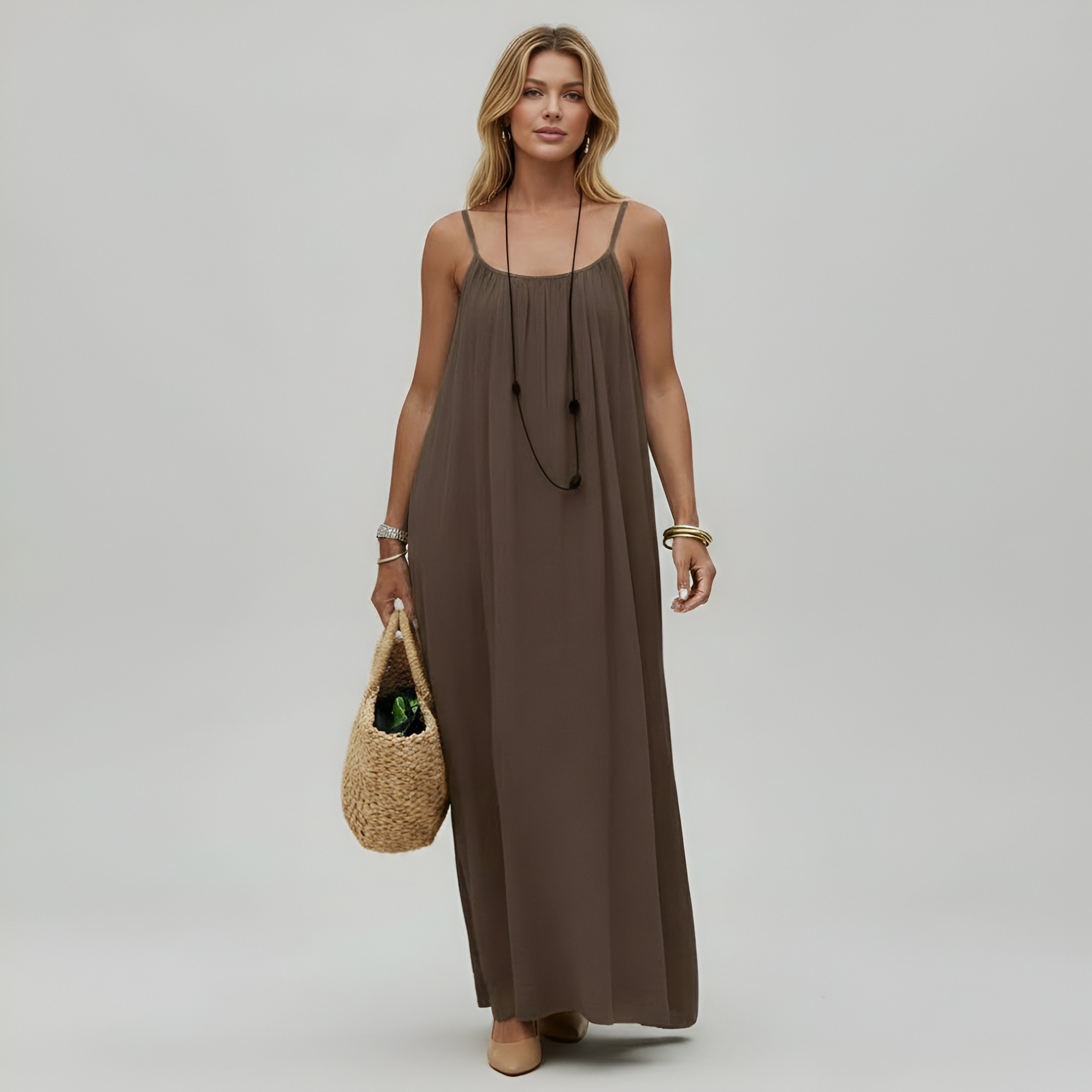 Backless Cami Maxi Dress With Adjustable Straps And Sleeveless Fit For Women