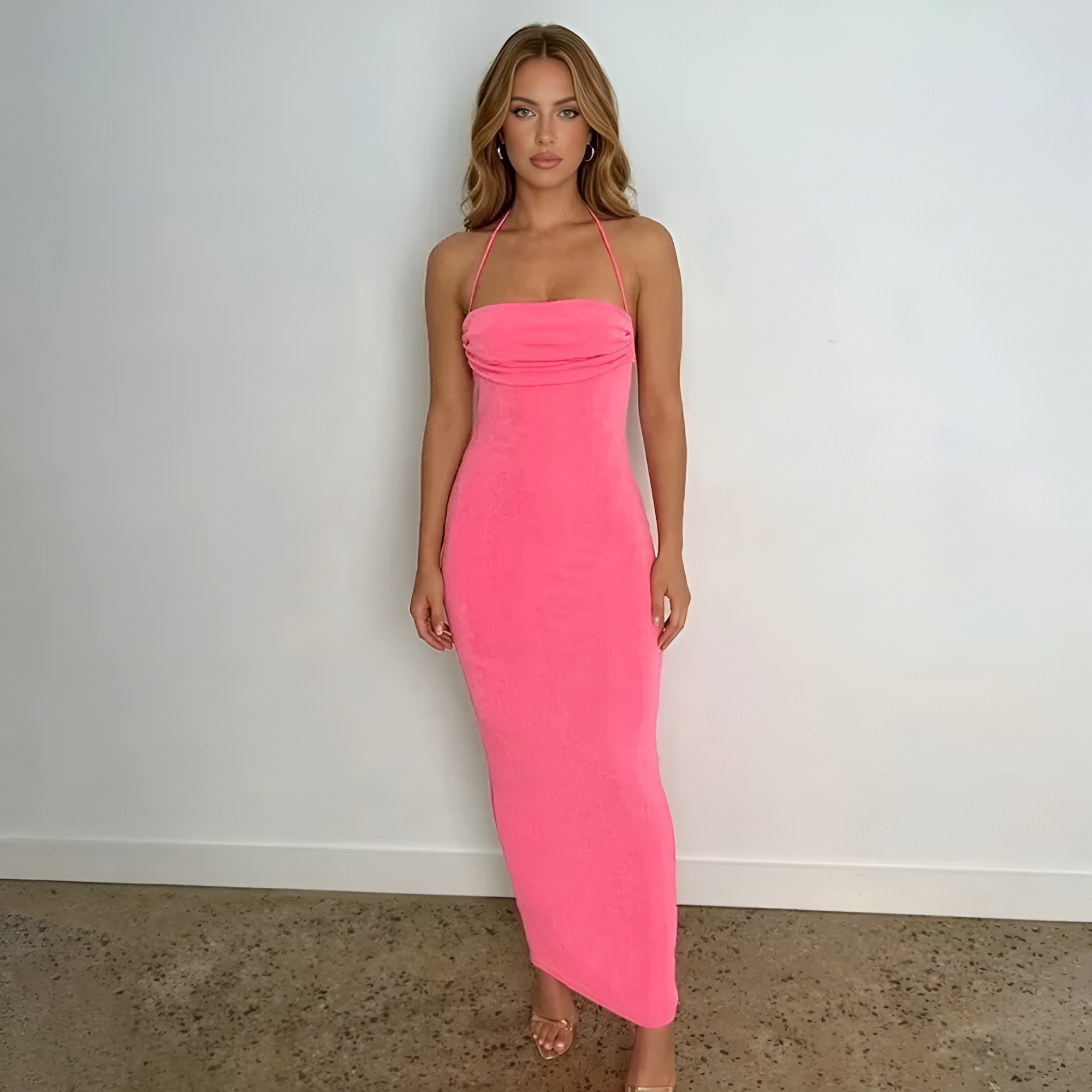 Backless Drape Maxi Dress With Adjustable Straps