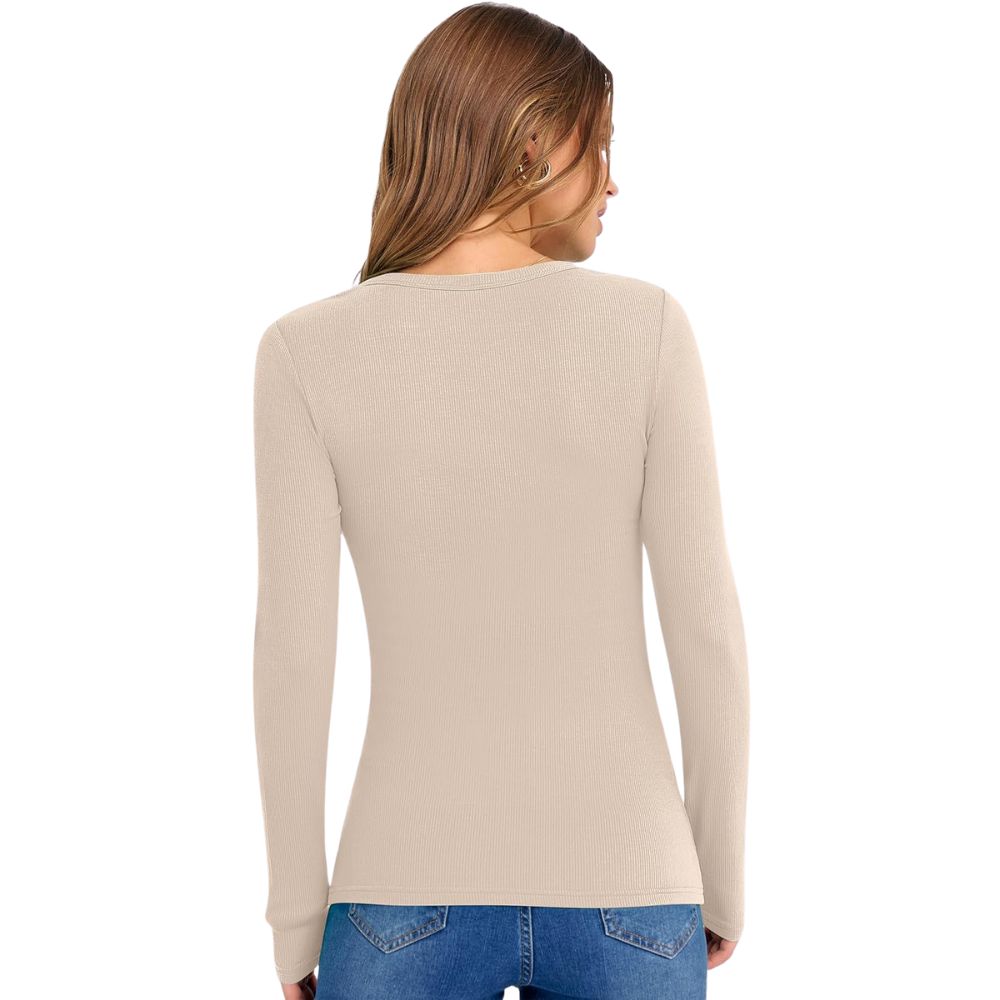 Long Sleeve Shirts for Women V Neck Ribbed Knit Fitted Fall Basic Tshirts