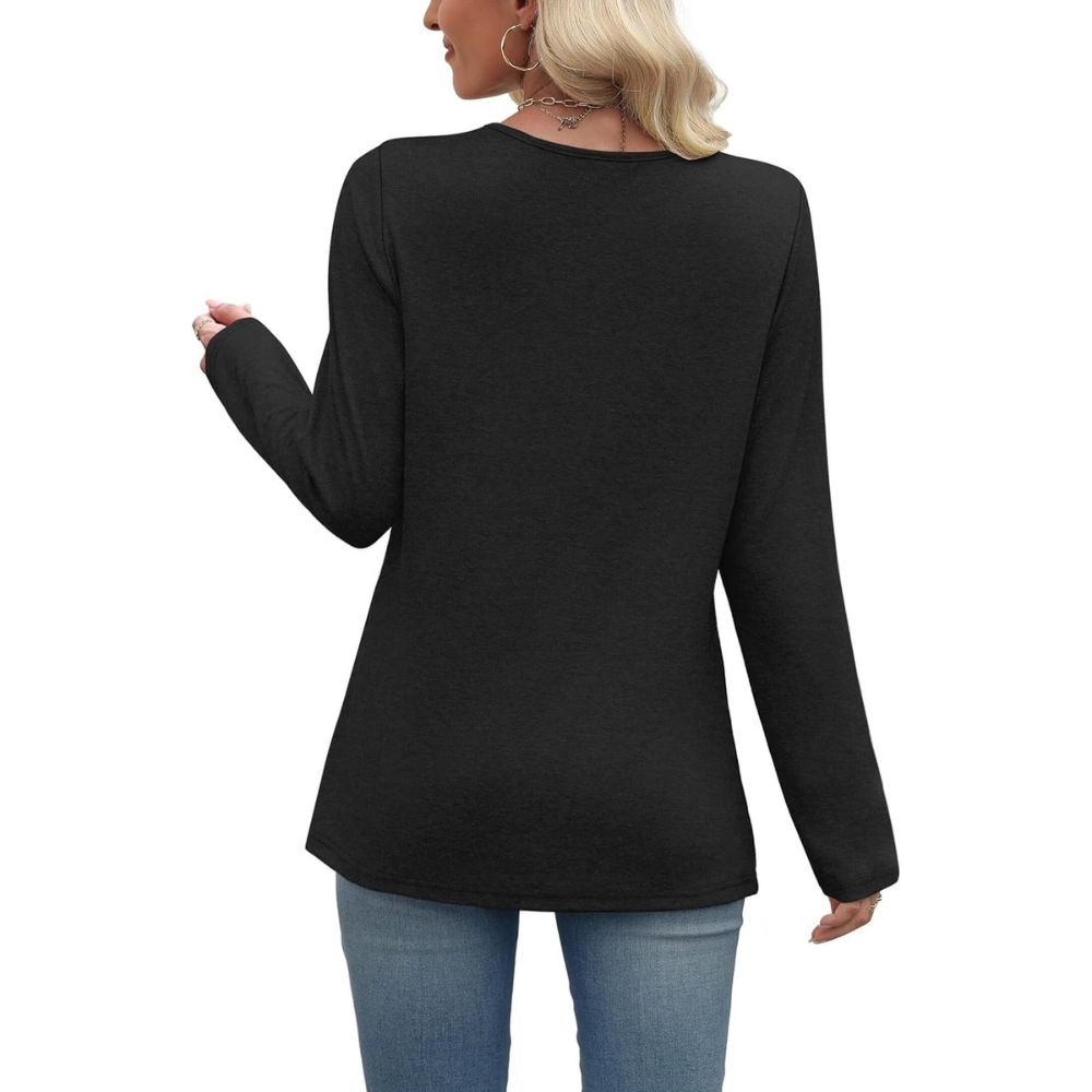 Long Sleeve Shirts for Women Fall Outfits V Neck T Shirts Button Down Tunic Tops