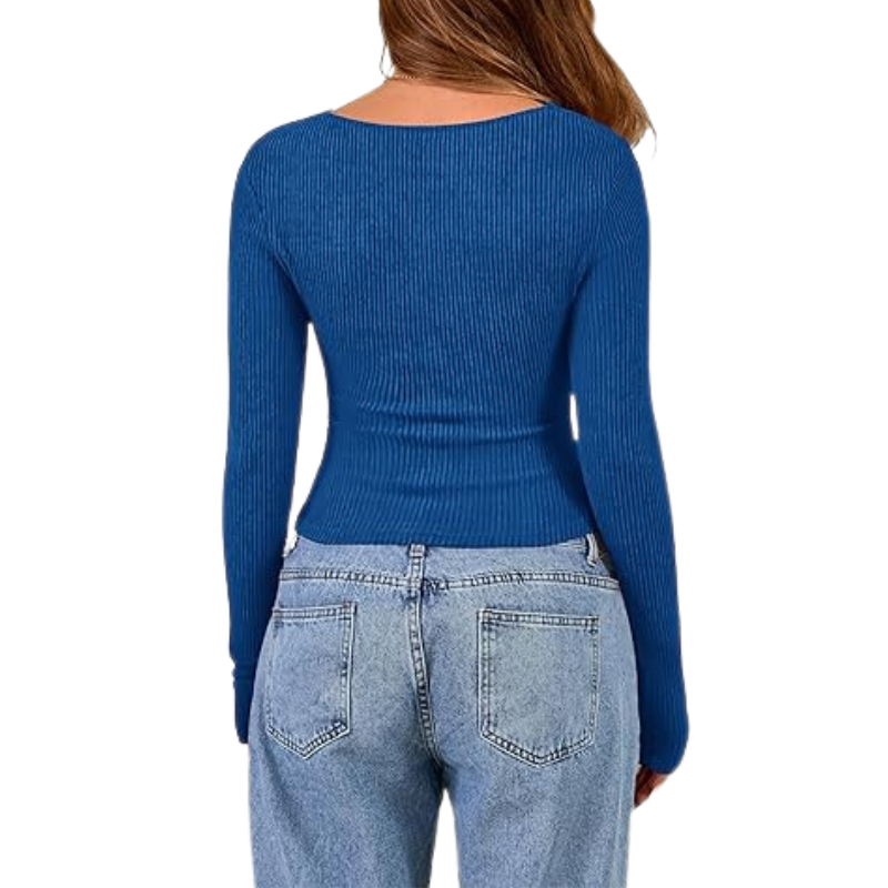 Womens Long Sleeve Cowl Neck Ribbed Knit Slim Fit Top