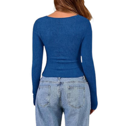 Womens Long Sleeve Cowl Neck Ribbed Knit Slim Fit Top