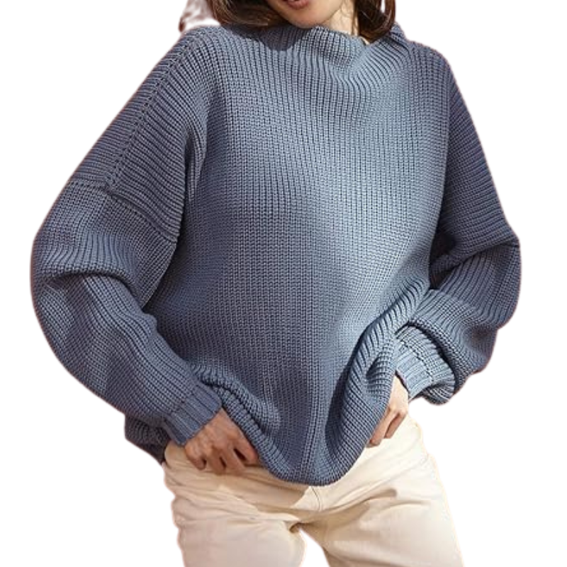 Womens Oversized Batwing Sleeve Mock Neck Pullover Sweater