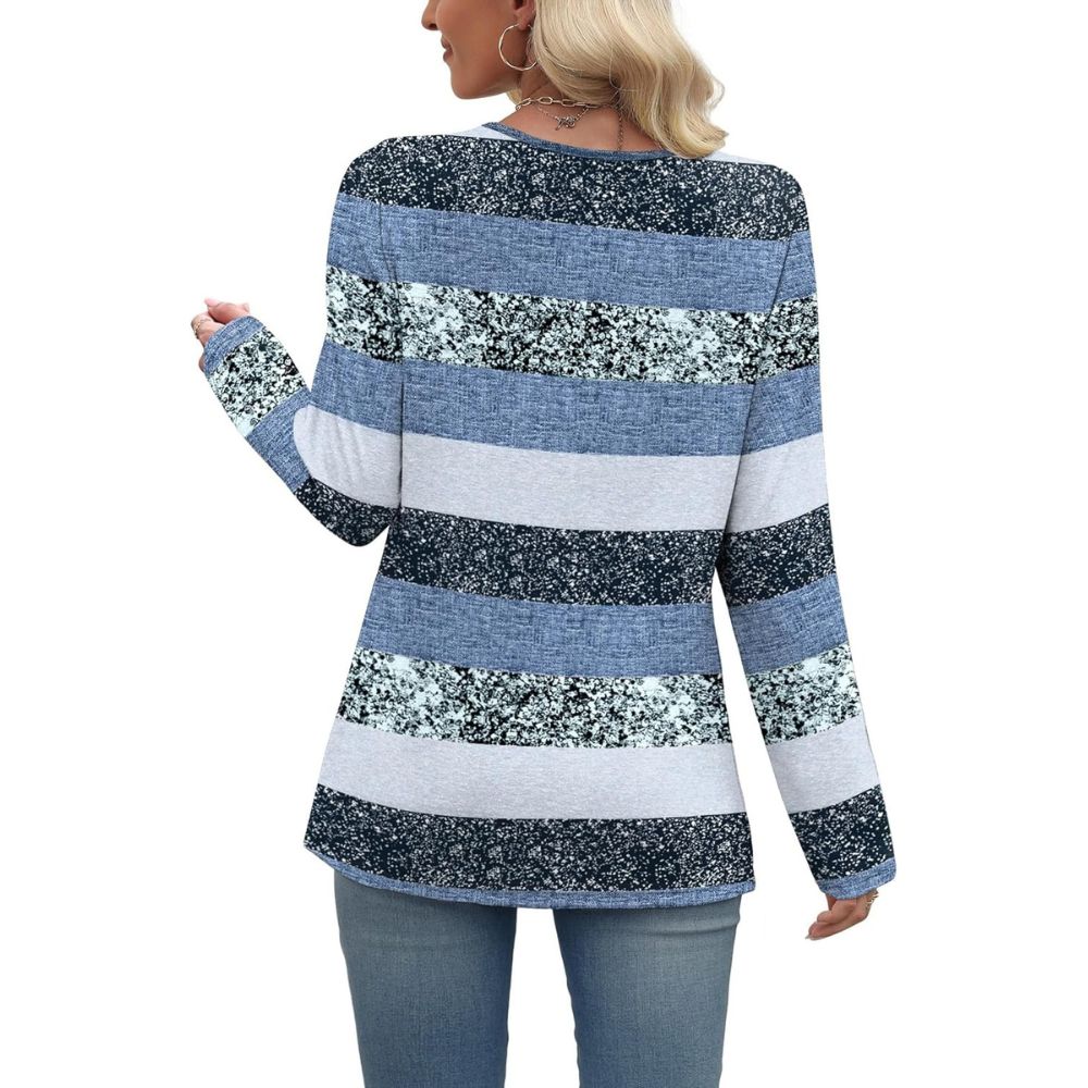 Long Sleeve Shirts for Women Fall Outfits V Neck T Shirts Button Down Tunic Tops