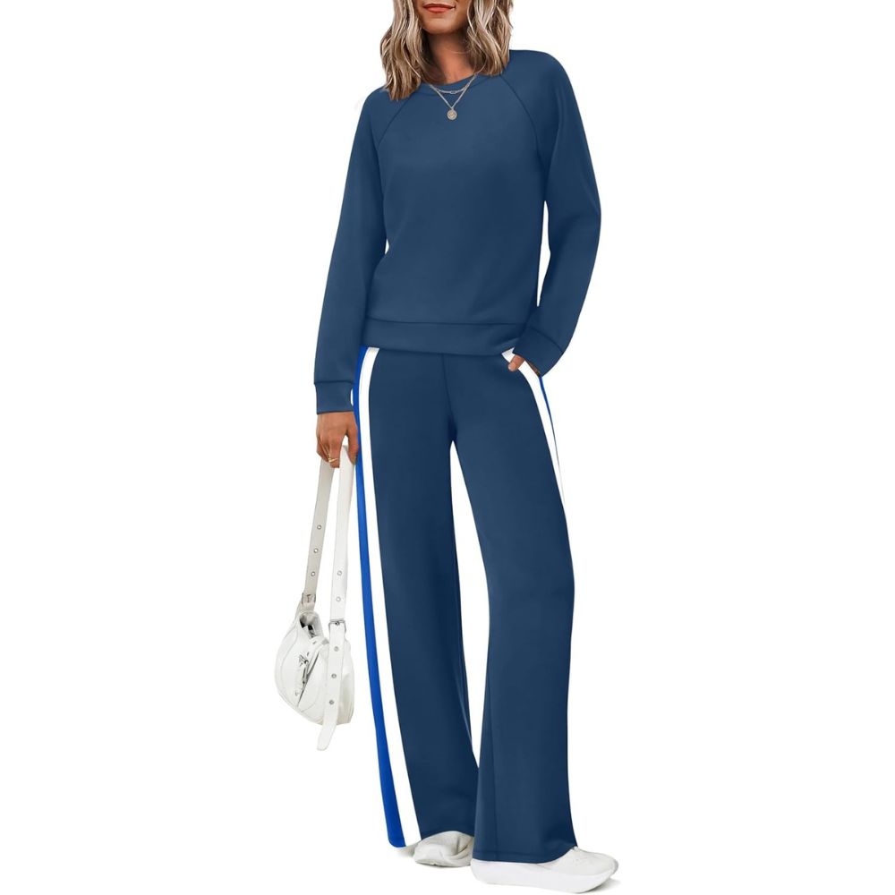 Two Piece Lounge Sweatsuit Set With Long Sleeve Top And Matching Pants For Women