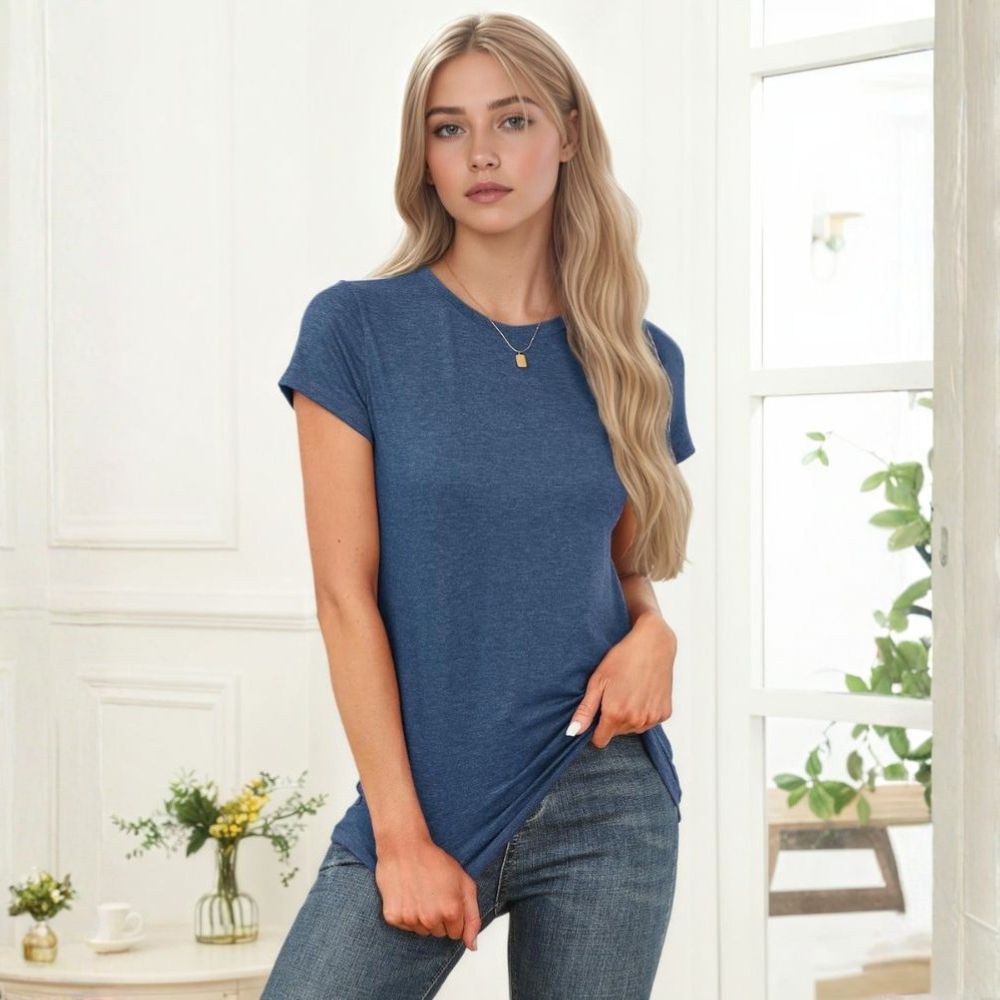 Women's Short Sleeve Tops Summer T-Shirts Round Neck Causal Fashion