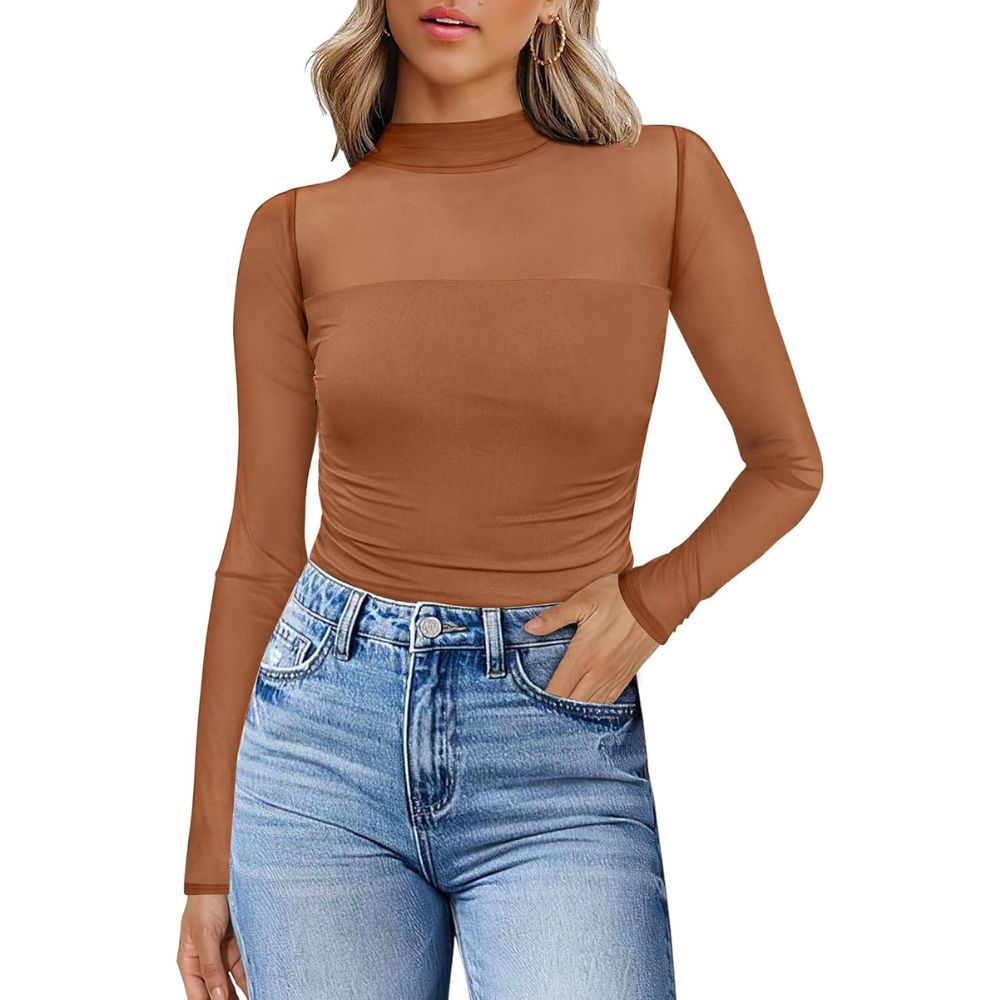 Mesh Long Sleeve Shirts Fashion Clothing Turtle Necks