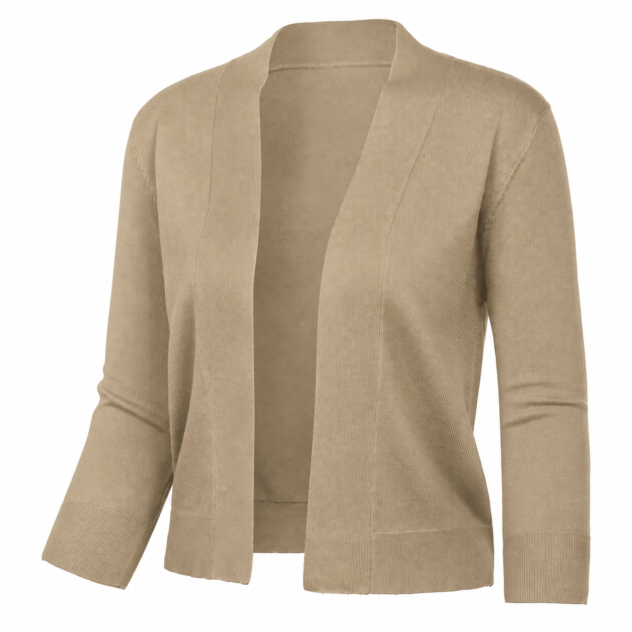 Lightweight Cropped Open Front Cardigan with Three Quarter Sleeves for Women