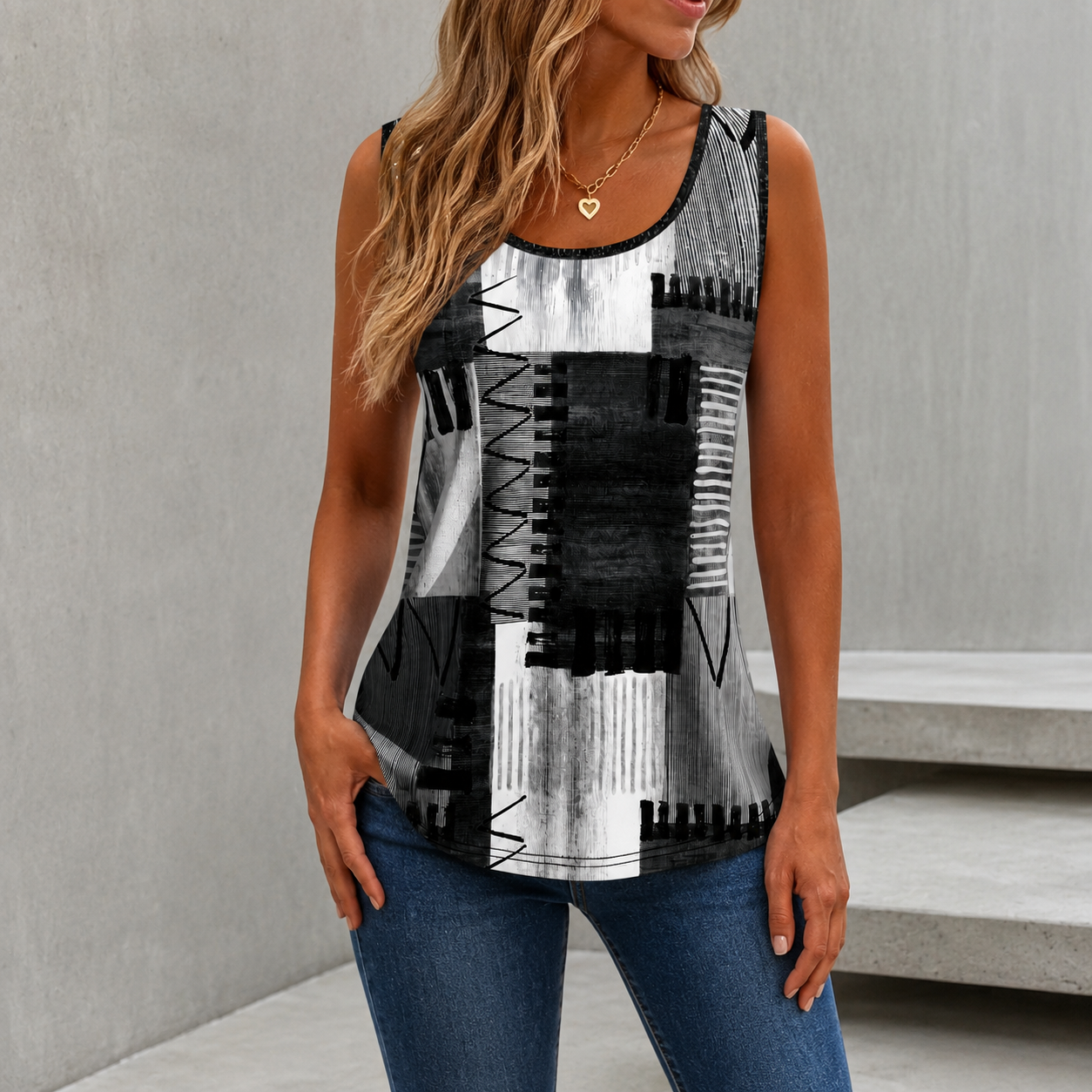Casual Sleeveless Summer Color Block Tank Top For Women