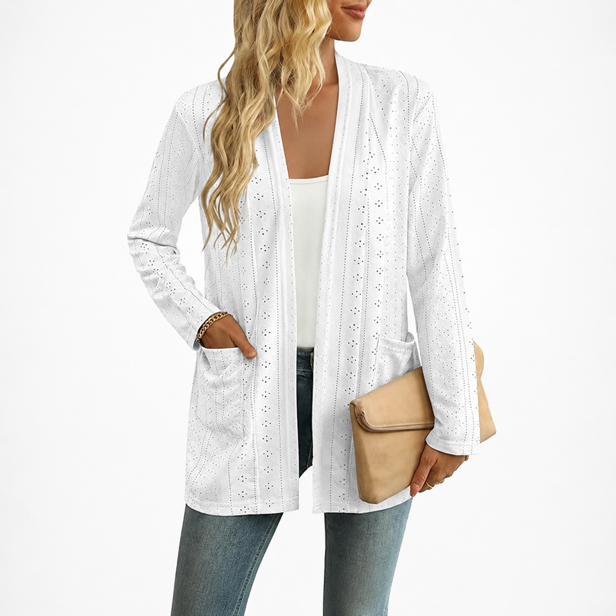 Casual Lightweight Open Front Long Sleeve Cardigan With Pockets For Women