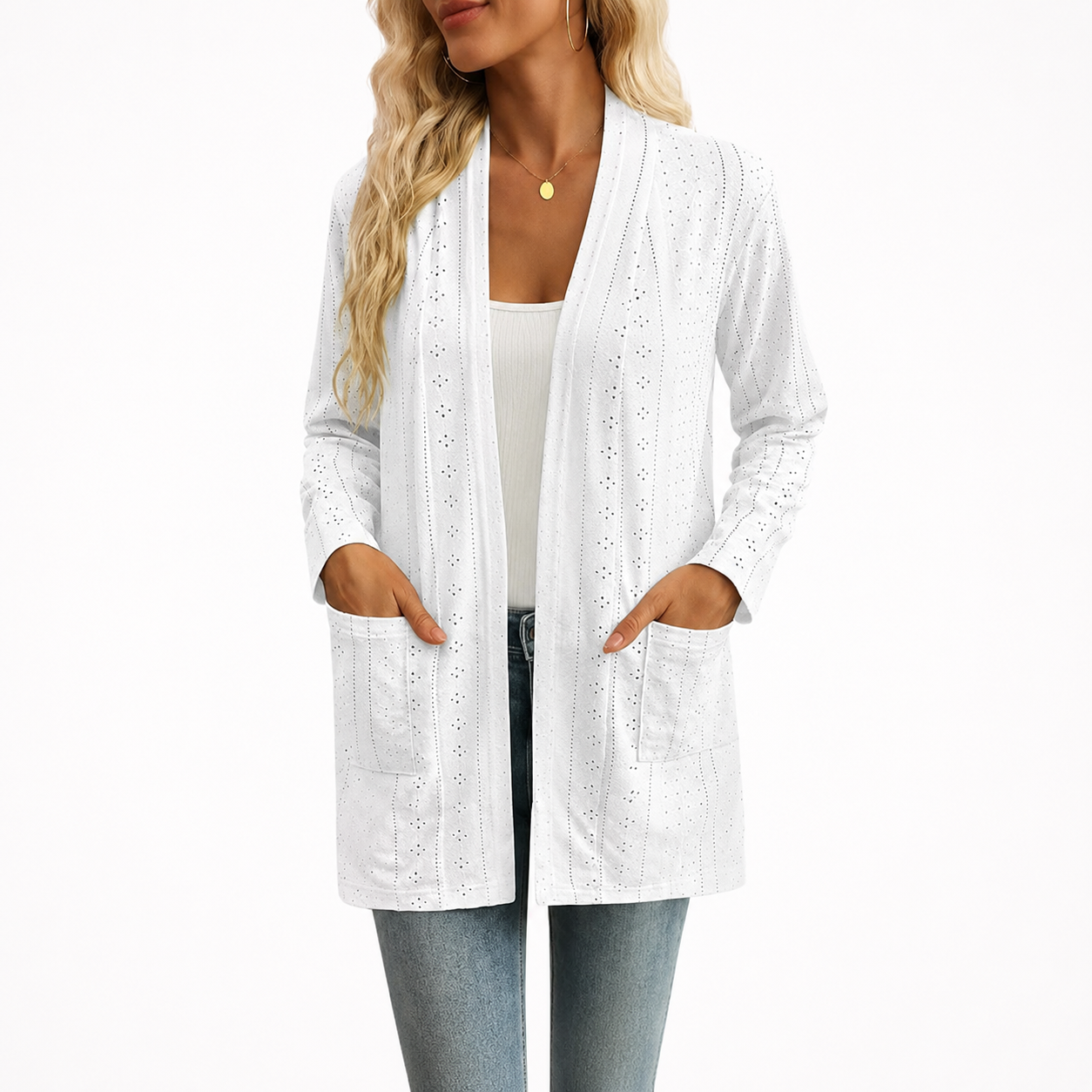 Casual Lightweight Open Front Long Sleeve Cardigan With Pockets For Women