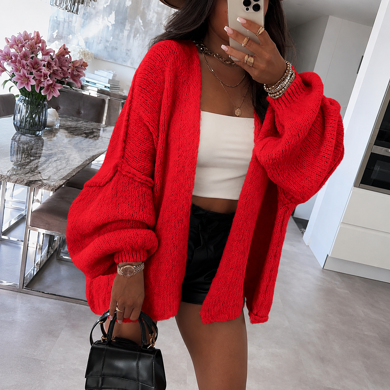 Casual Baggy Loose Fit Long Sleeve Cardigan Sweater For Women