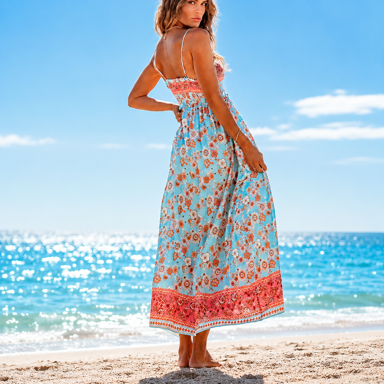 Vintage Inspired Floral Bohemian Maxi Dress For Women