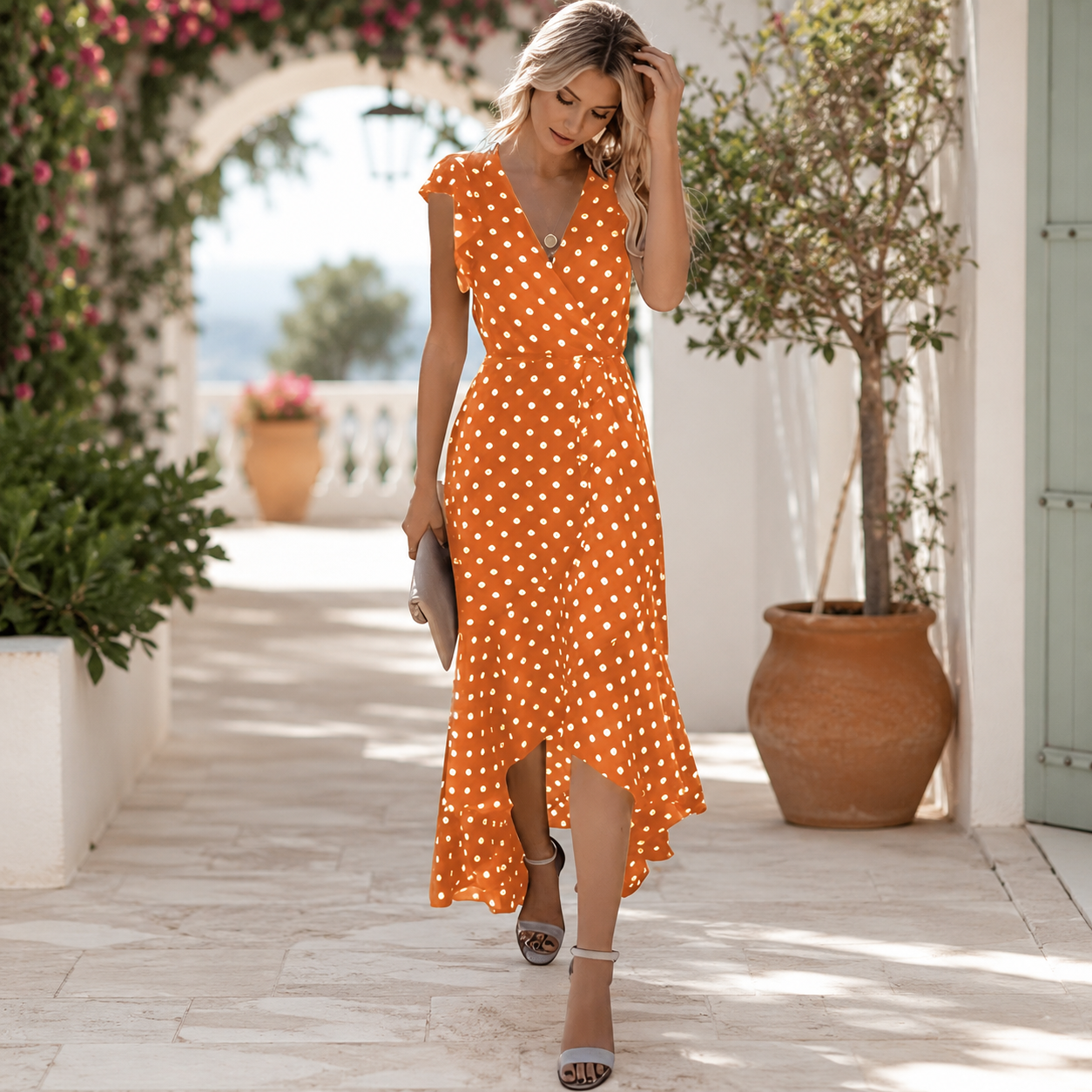Spring And Summer Boho Floral Print Wrap Maxi Dress For Women