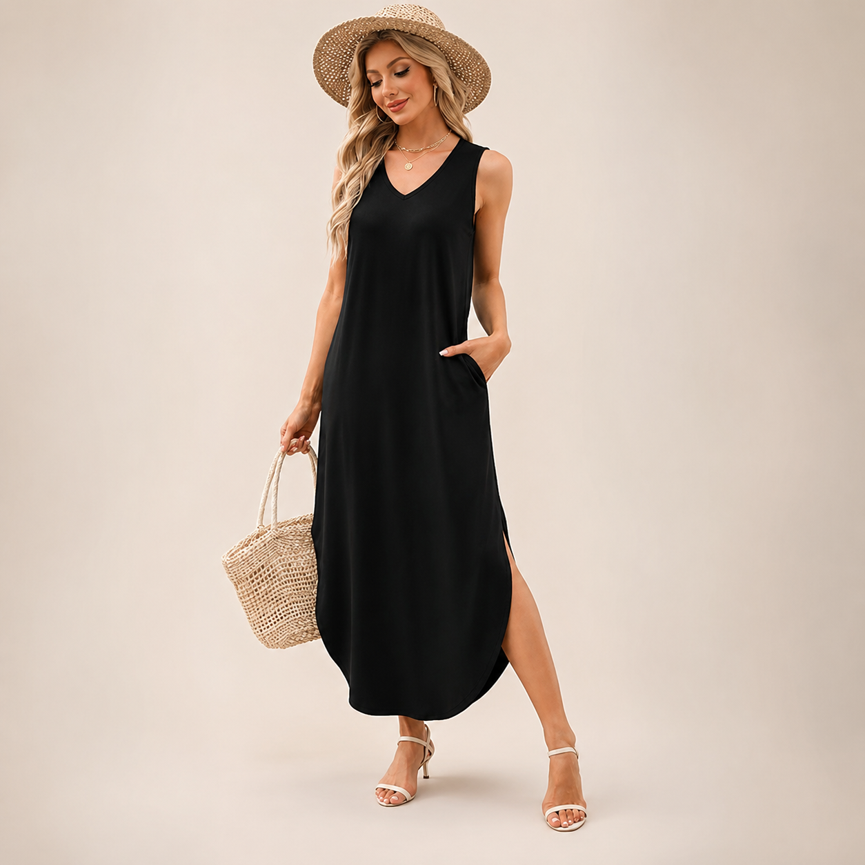 Sleeveless Beach Maxi Dress With Flowy Summer Style For Women