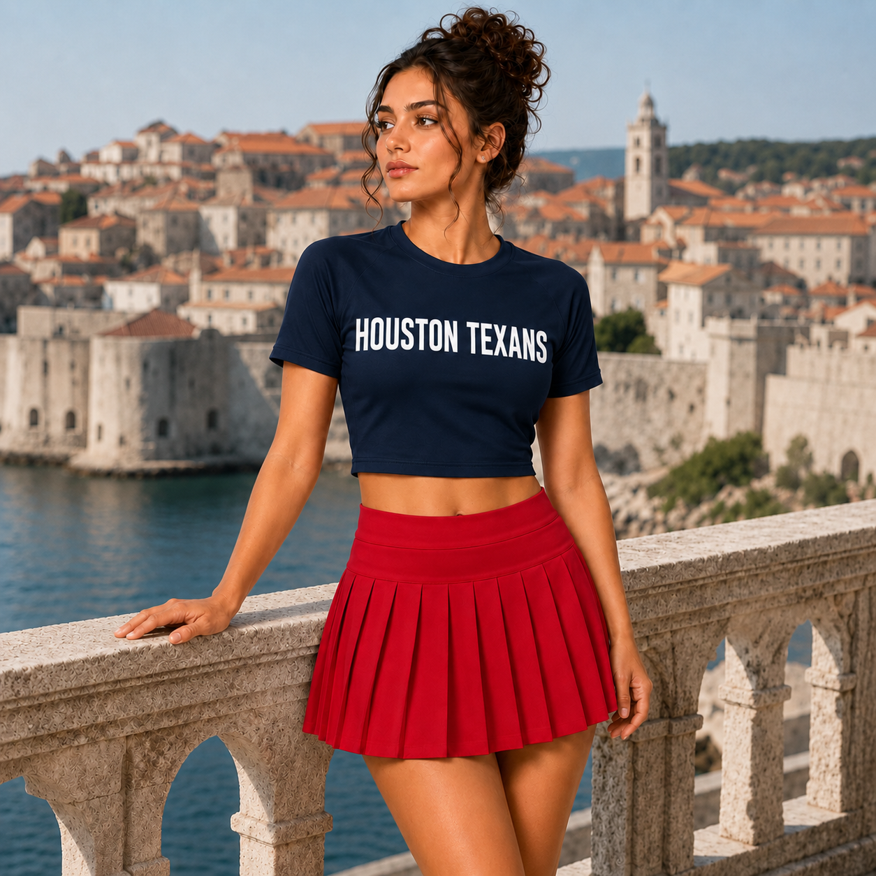 Houston Texans Football Team Printed Two Piece Top And Skirt Set For Women
