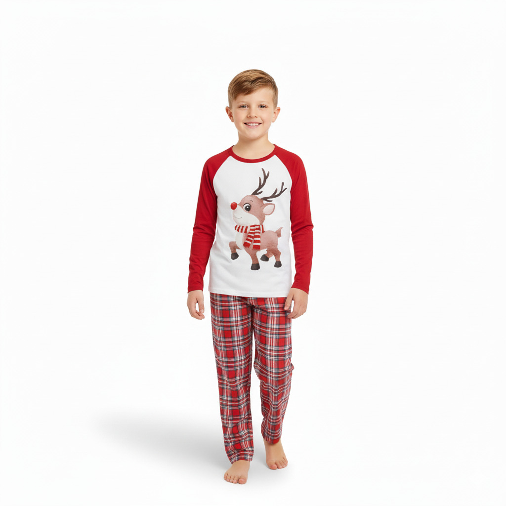 Christmas Print Sleepwear Family Matching Sets with Reindeer Design
