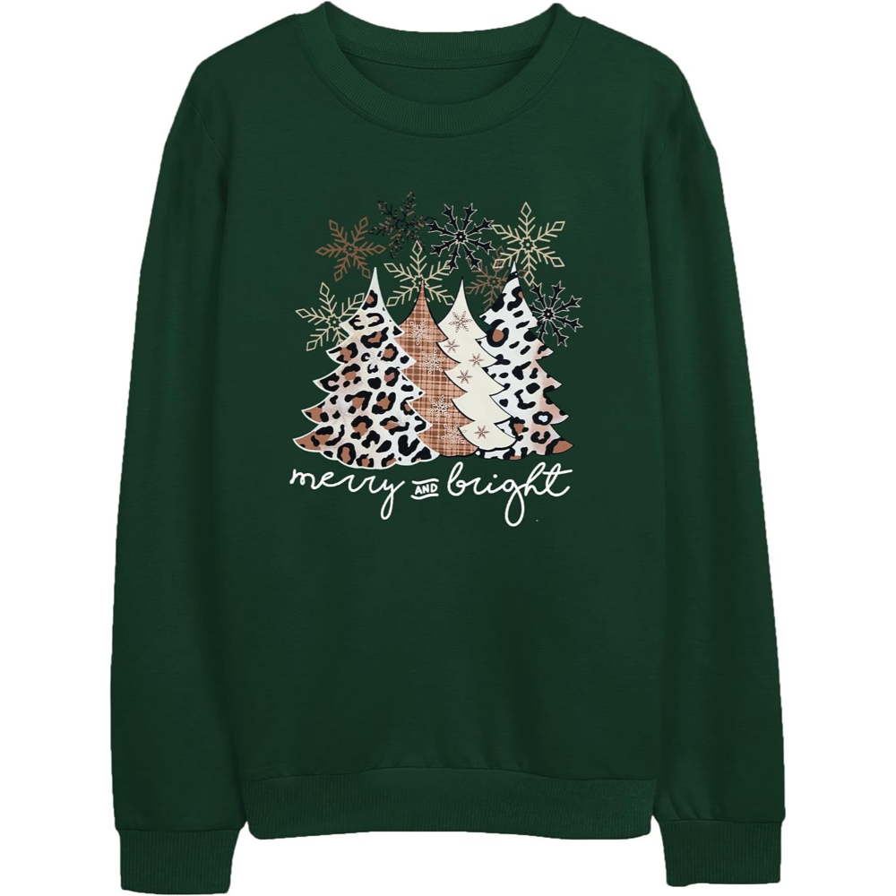 Christmas Sweatshirts With Merry And Bright Holiday Print For Women