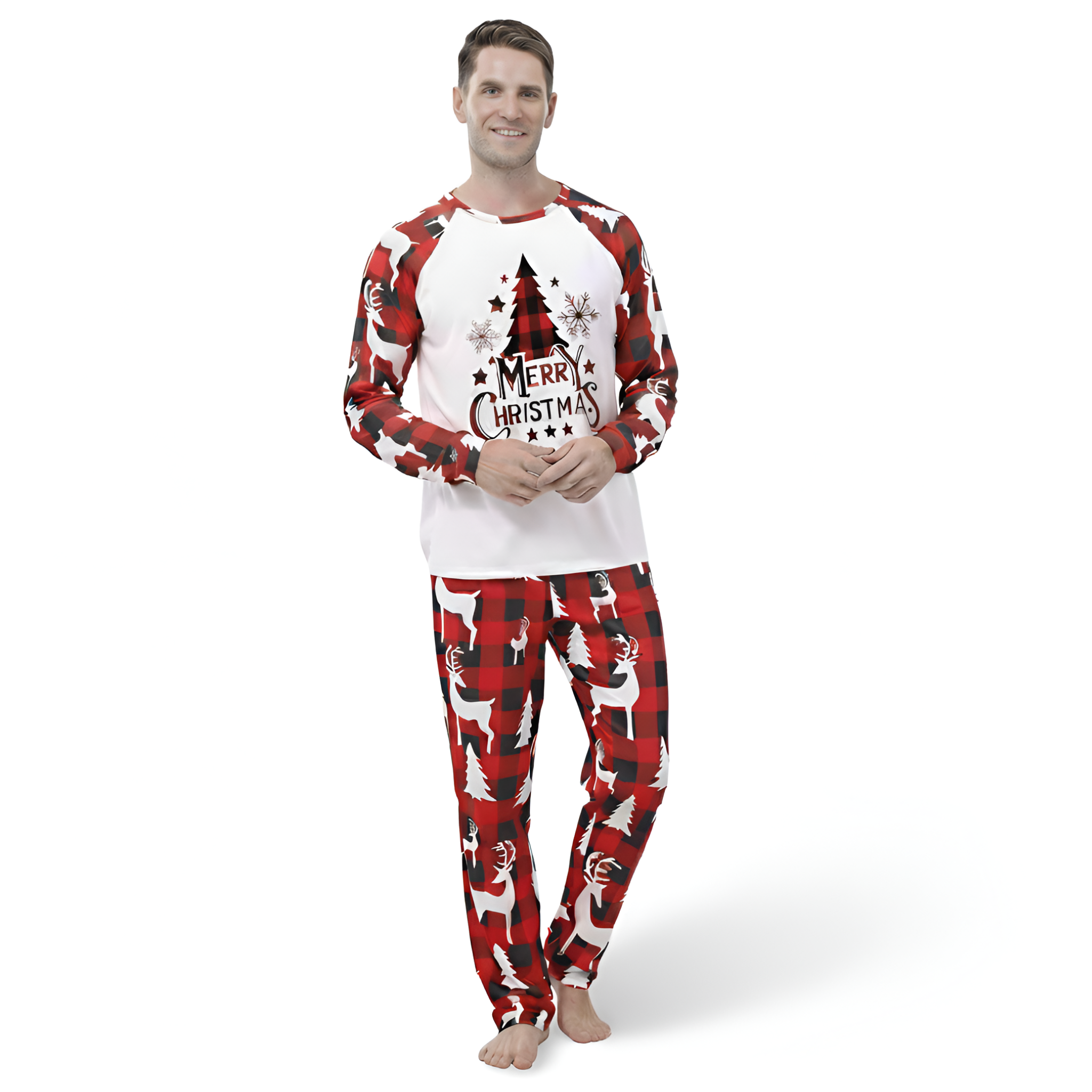 Christmas Themed All Over Print Plaid Graphic Family Pajamas Set